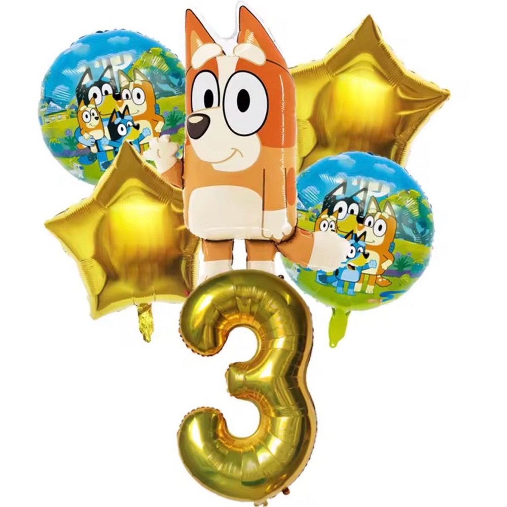 Bluey Themed Balloon Set with Gold Accents set of 6